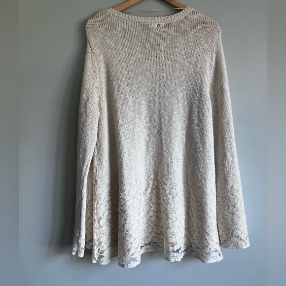 STYLE & Co. Cream Knot Tunic Sweater with Metallic Threading and Lace Size 2X - Picture 6 of 9